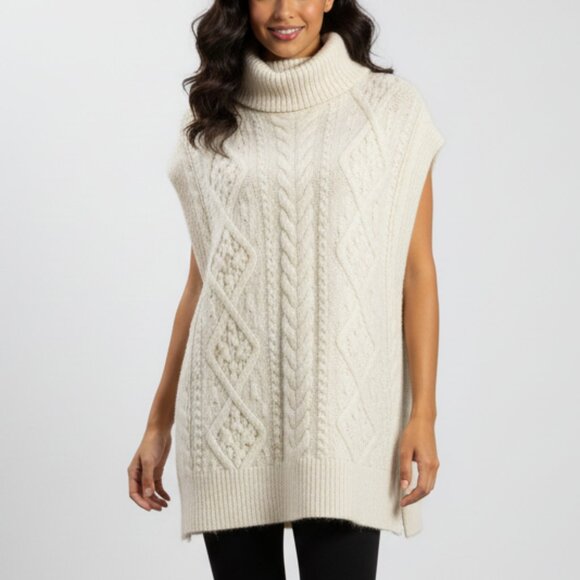 LOFT Chunky Wool Blend Cream Cable Knit Sleeveless Soft Sweater Vest Size Large - Picture 1 of 13